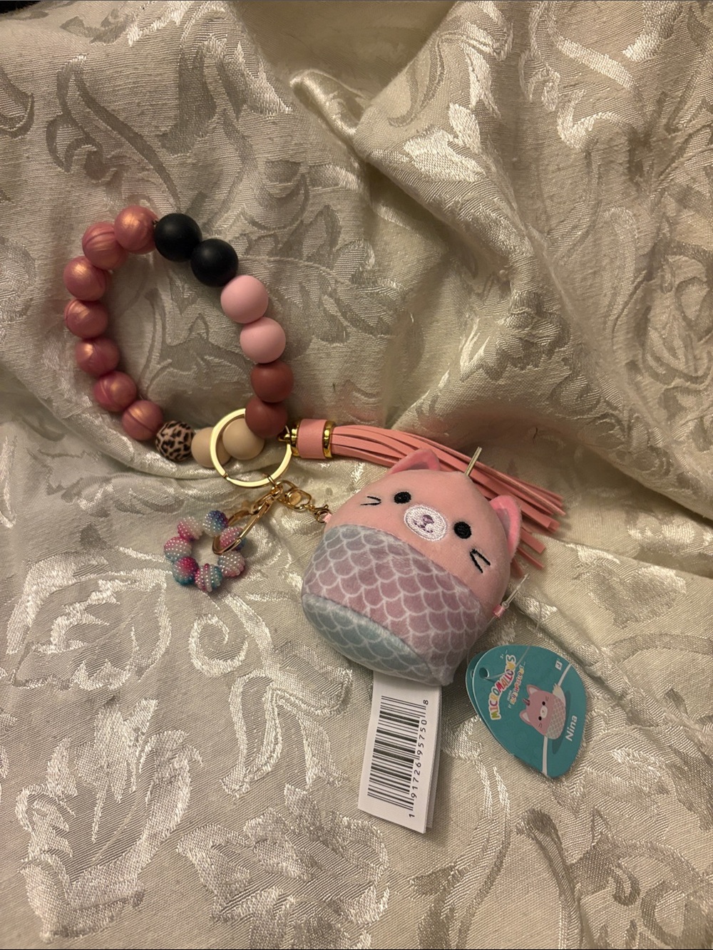 Handmade 15mm Silicone Wristlet & Authentic NWT Squishmallows Nina Clip Set